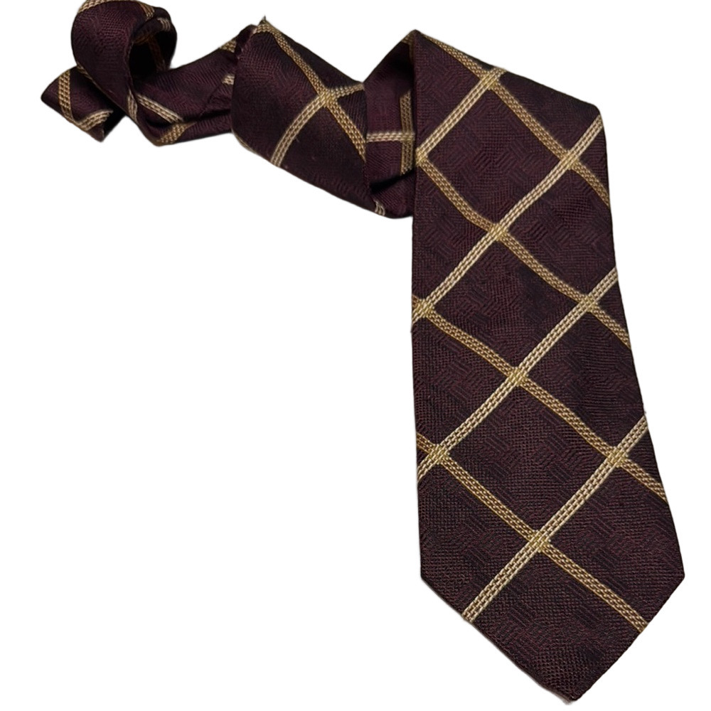 Vintage Boss Hugo Boss Burgundy and Gold Men's Tie